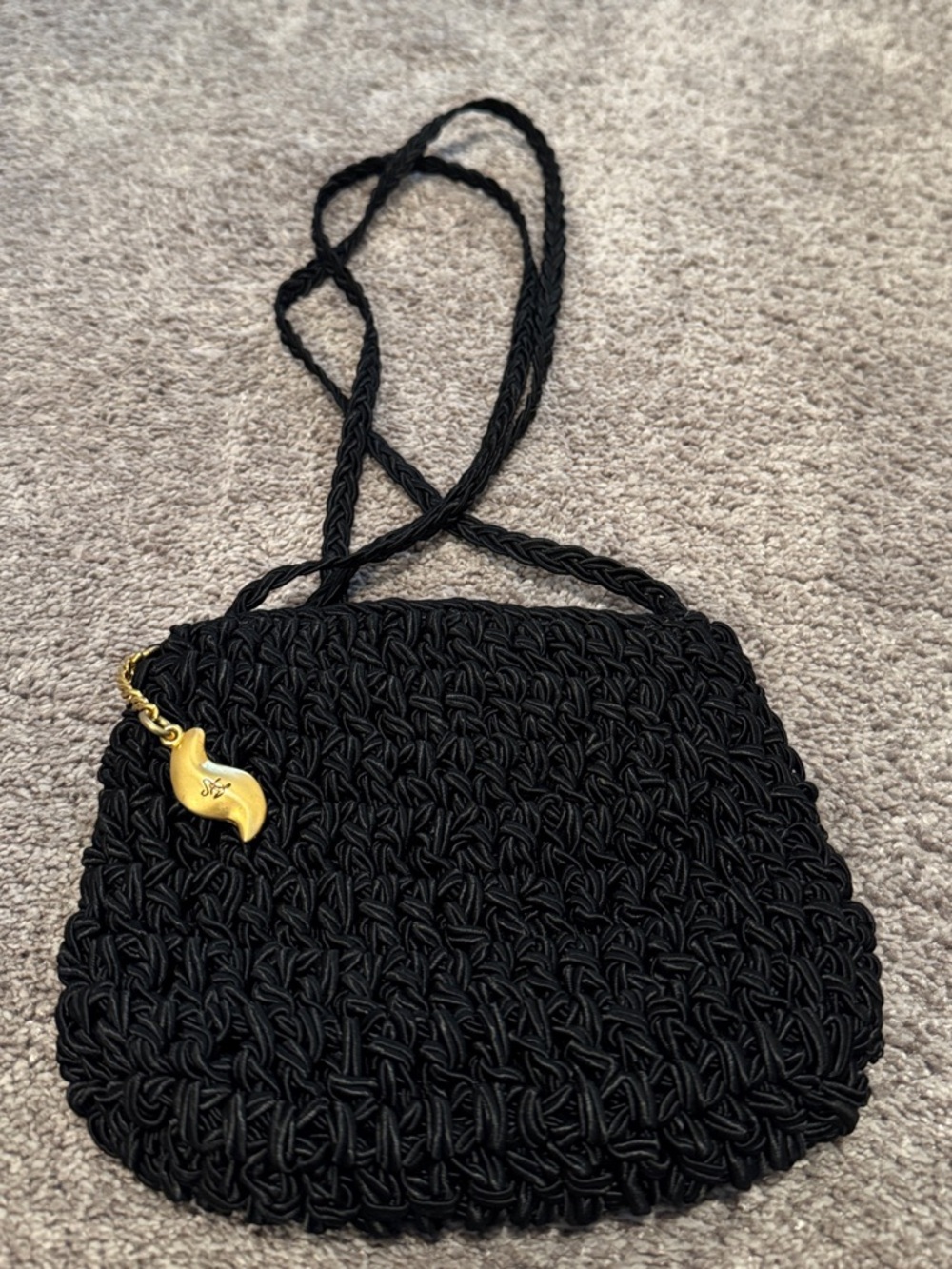 Vintage Crochet Crossbody Bag with Gold Accent